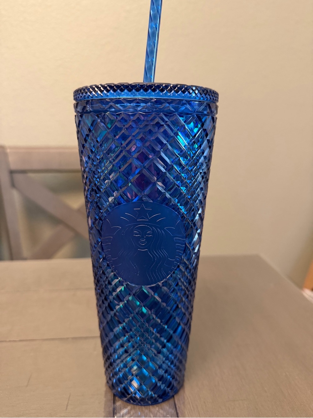 Starbucks Blue Faceted Cold Cup with Straw